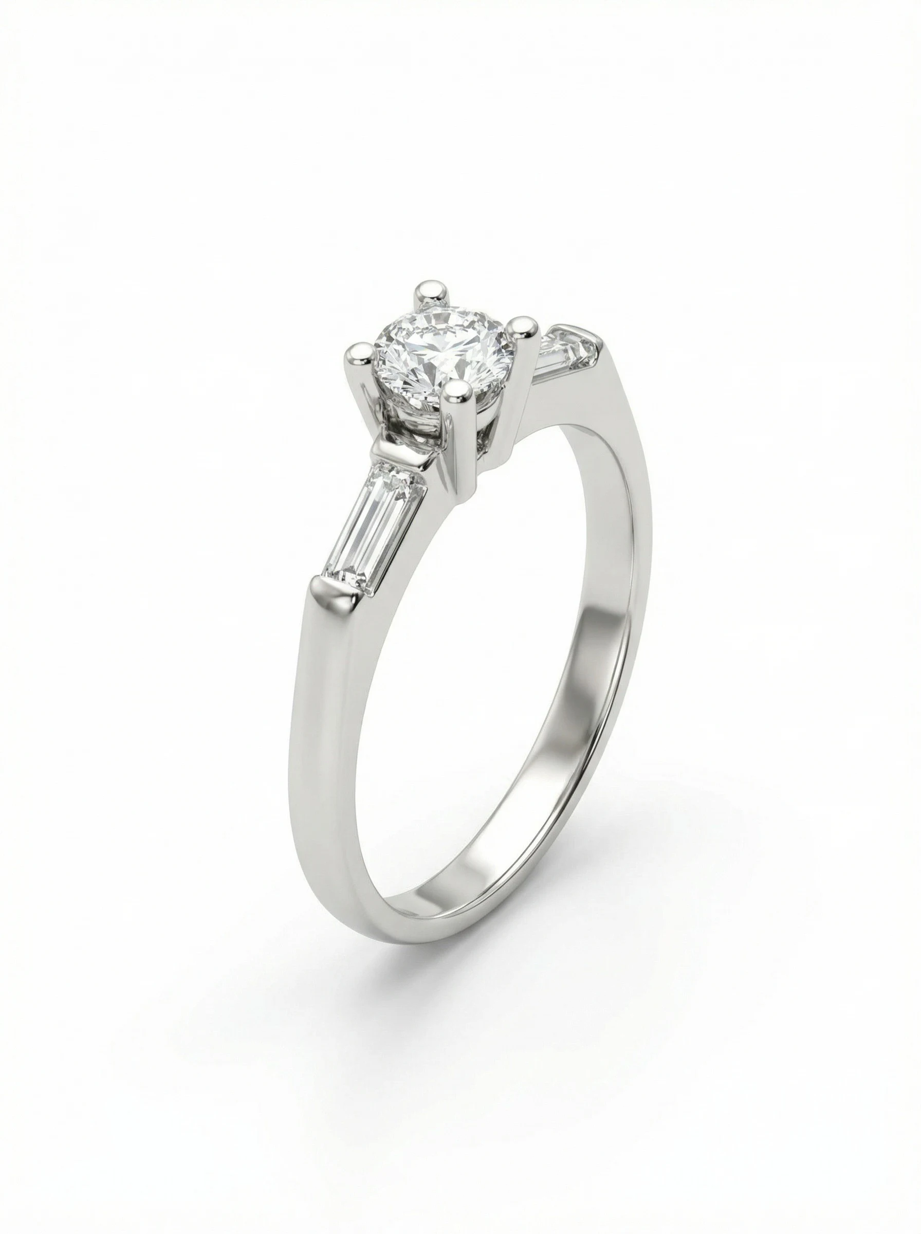 Solitario de Compromiso Alkes, Brillante y Baguette , Diamantes Naturales1 Solitario de Compromiso Alkes, Brillante y Baguette , Diamantes Naturales1